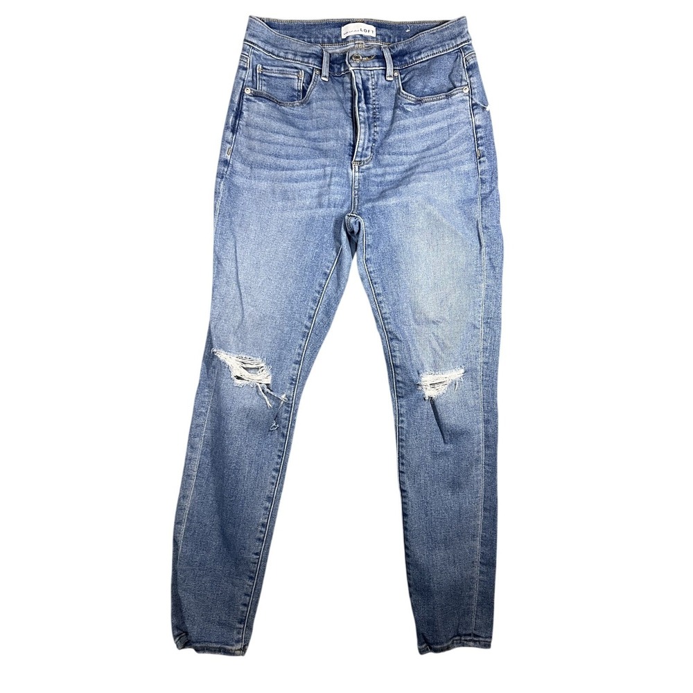 LOFT The Skinny Jeans Women's Size‎ 2 Blue High Rise Distressed Stretch Denim